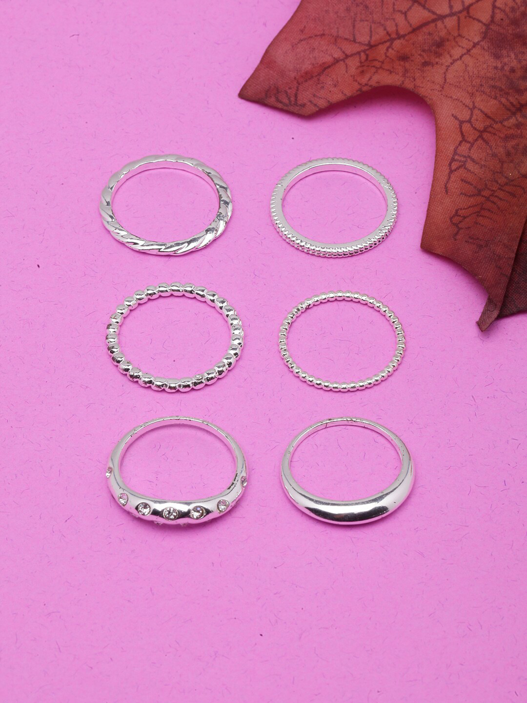 

DressBerry Set Of 6 Silver-Plated Finger Rings