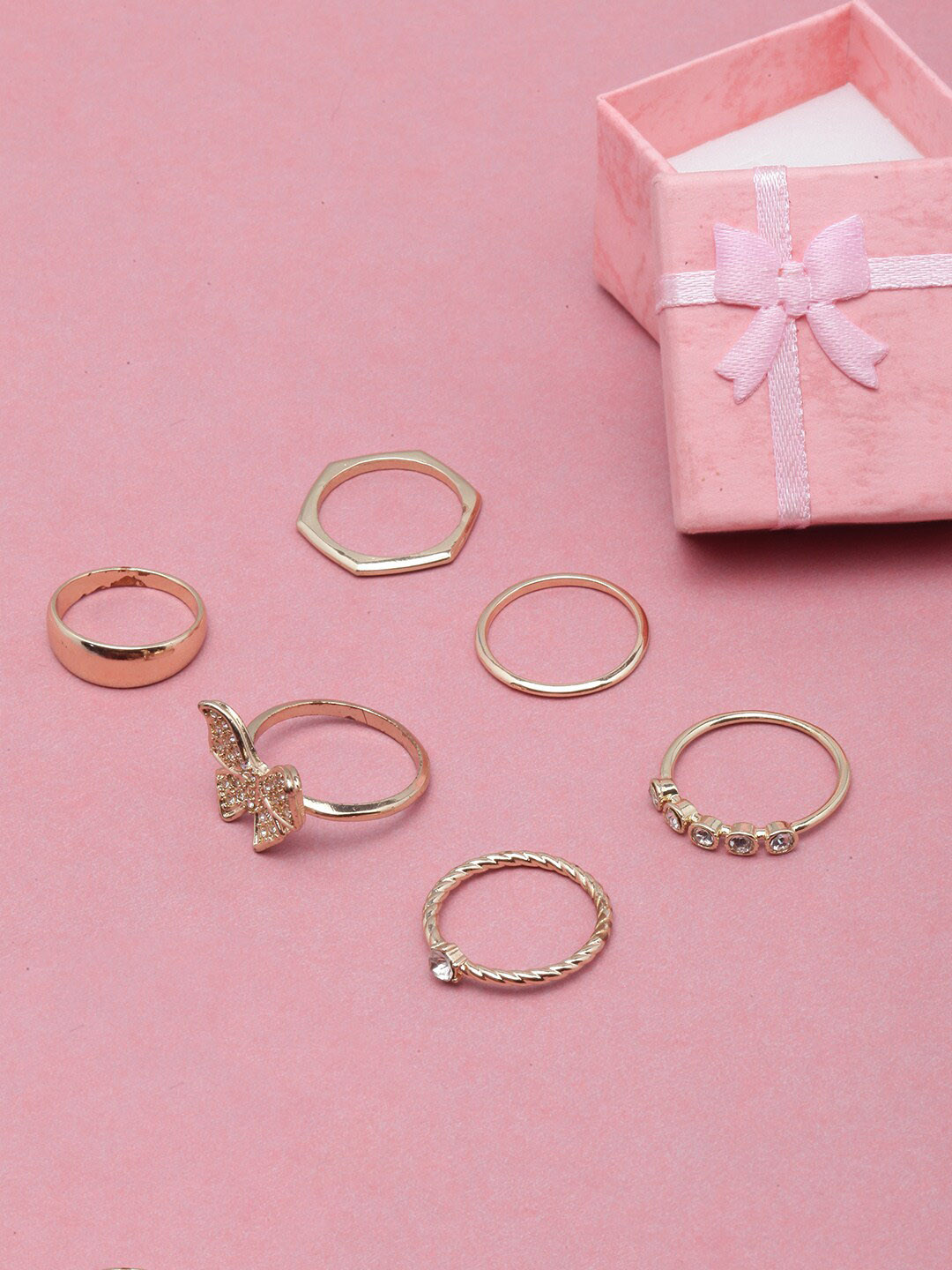 

DressBerry Set Of 6 Gold-Plated CZ-Studded Finger Rings, White