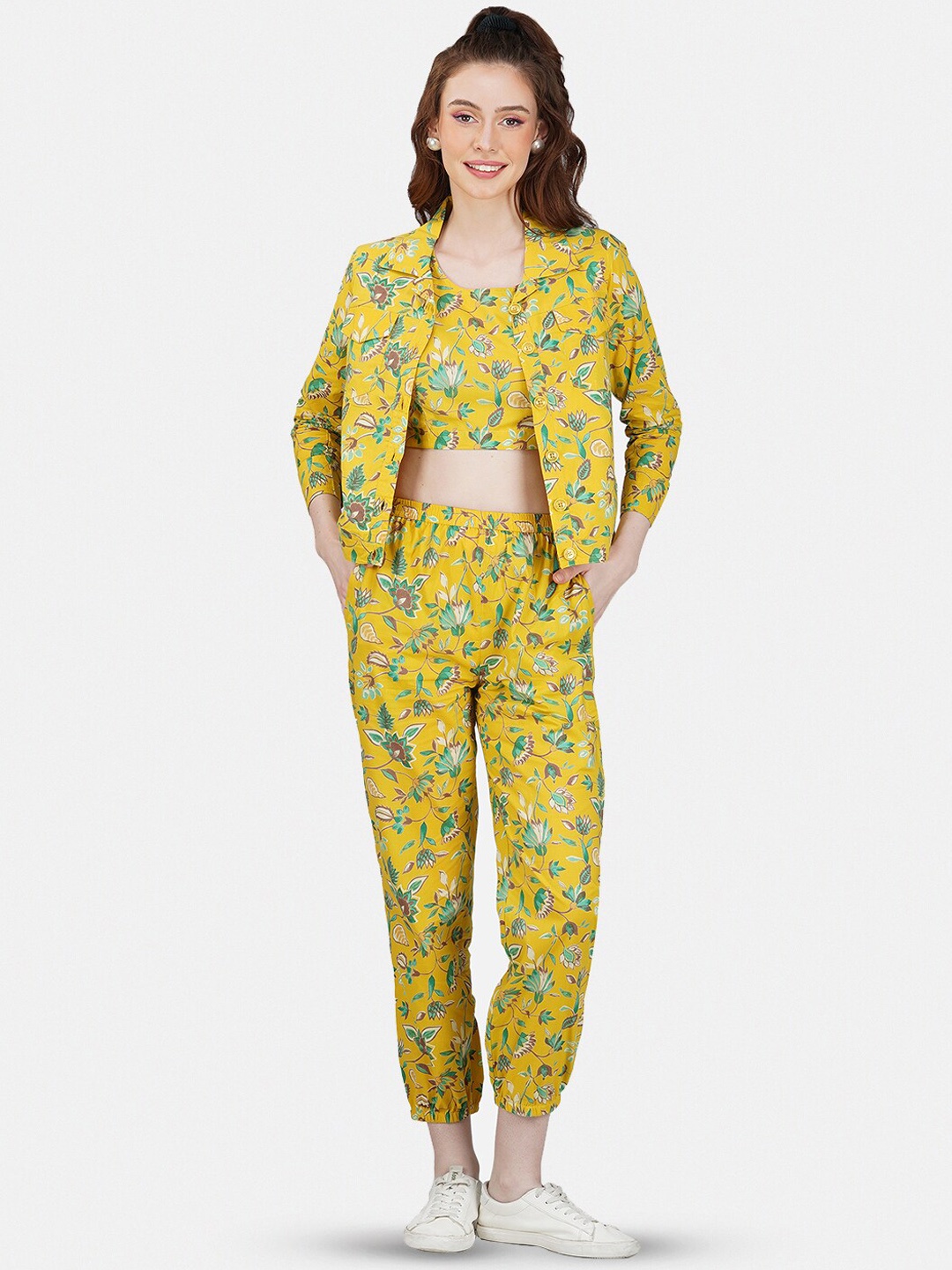 

Twilldor Printed Pure Cotton Co-Ord Set With Jacket, Yellow