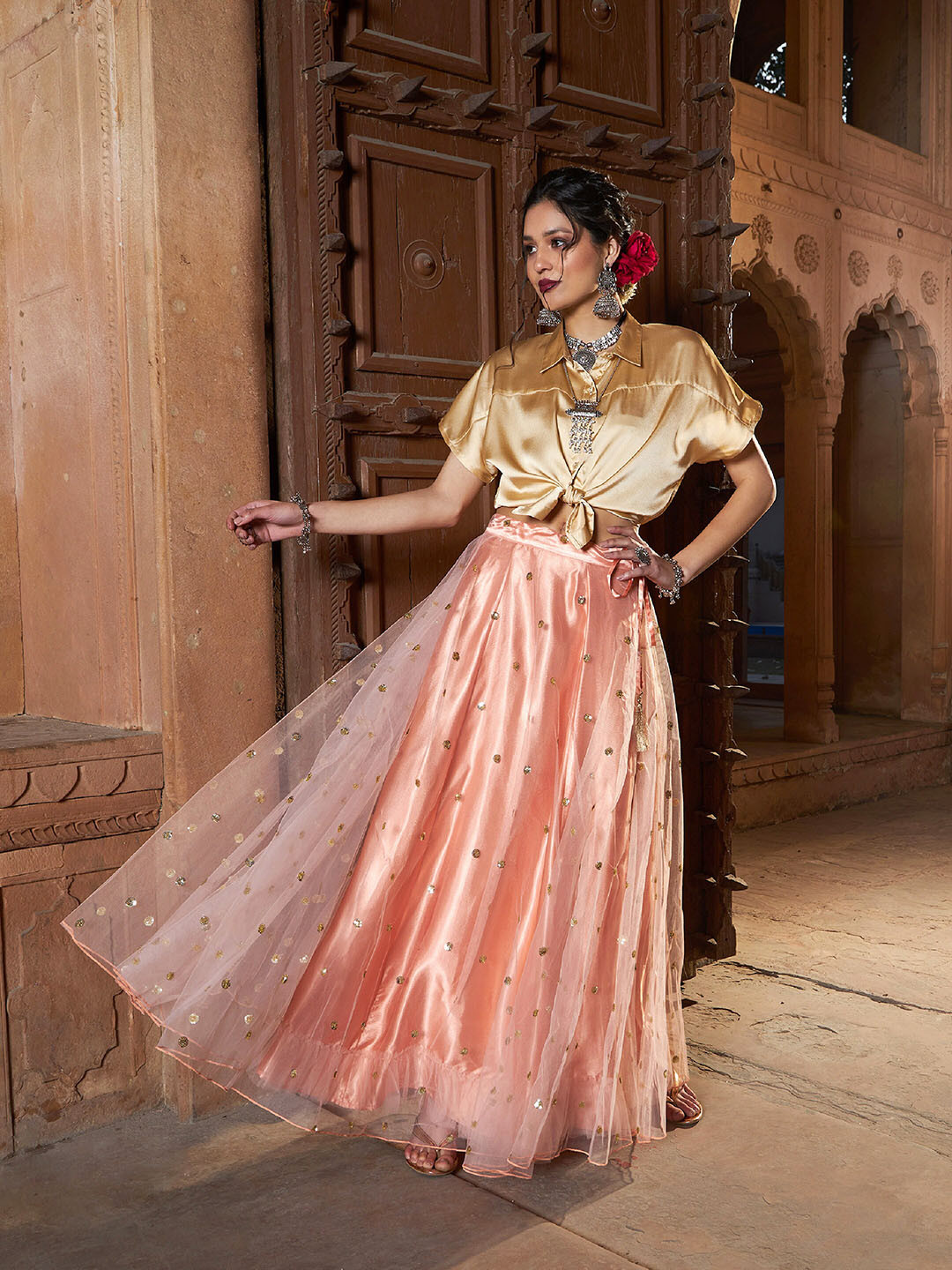 

Shae by SASSAFRAS Sequinned Ready to Wear Lehenga Set, Gold