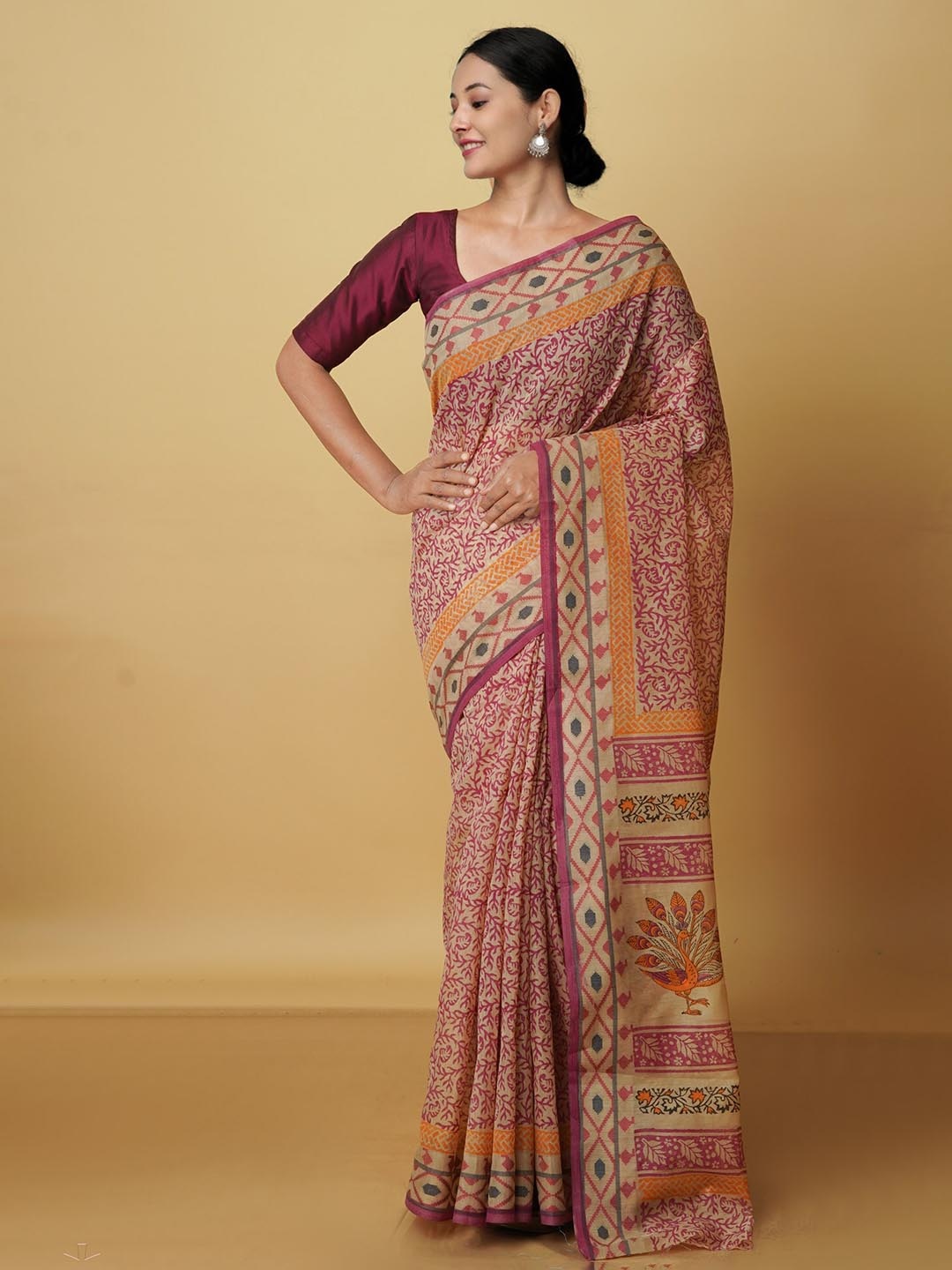 

Unnati Silks Ethnic Motif Silk Cotton Chanderi Saree, Brown