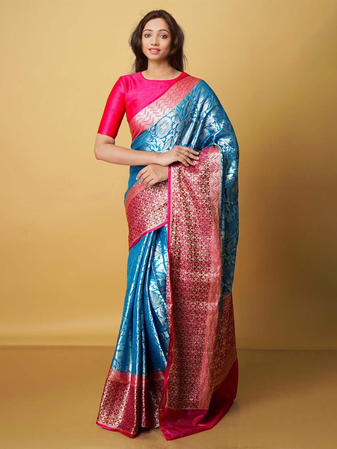 

Unnati Silks Floral Woven Design Zari Banarasi Saree, Blue