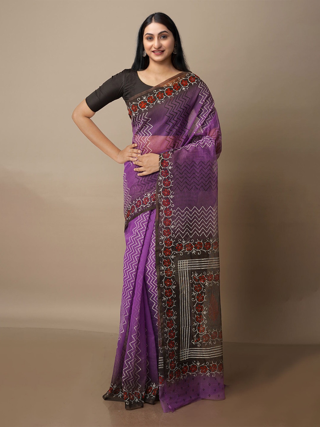 

Unnati Silks Chevron Printed Banarasi Saree, Purple