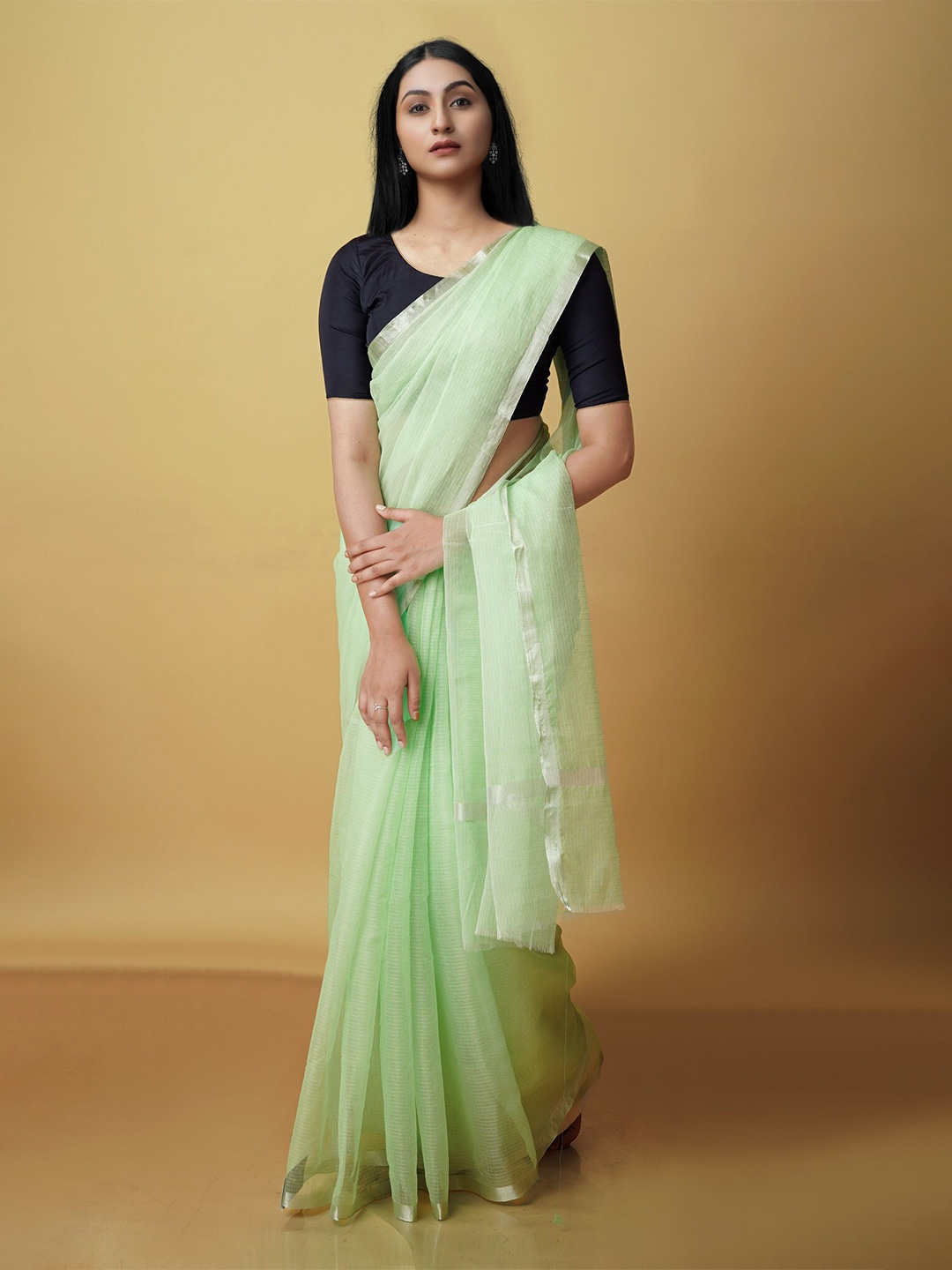 

Unnati Silks Woven Design Zari Pure Cotton Kota Saree, Green