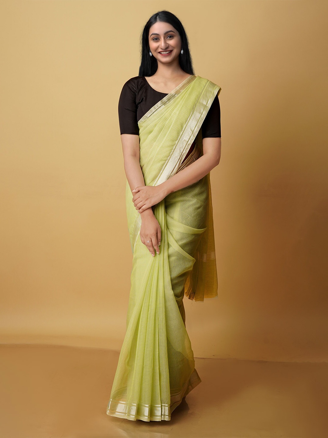 

Unnati Silks Woven Design Zari Pure Cotton Kota Saree, Green