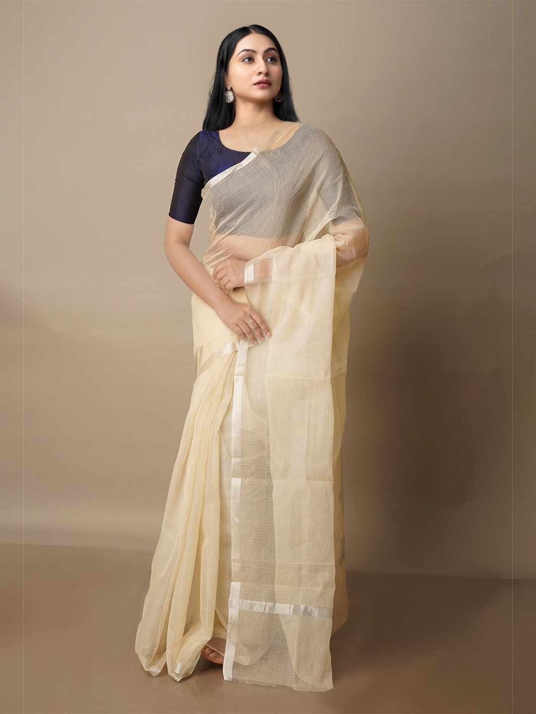 

Unnati Silks Woven Design Zari Pure Cotton Kota Saree, Cream
