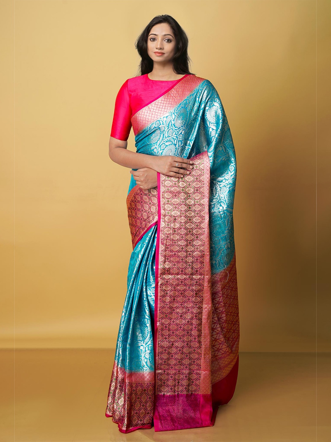 

Unnati Silks Floral Woven Design Zari Banarasi Saree, Blue