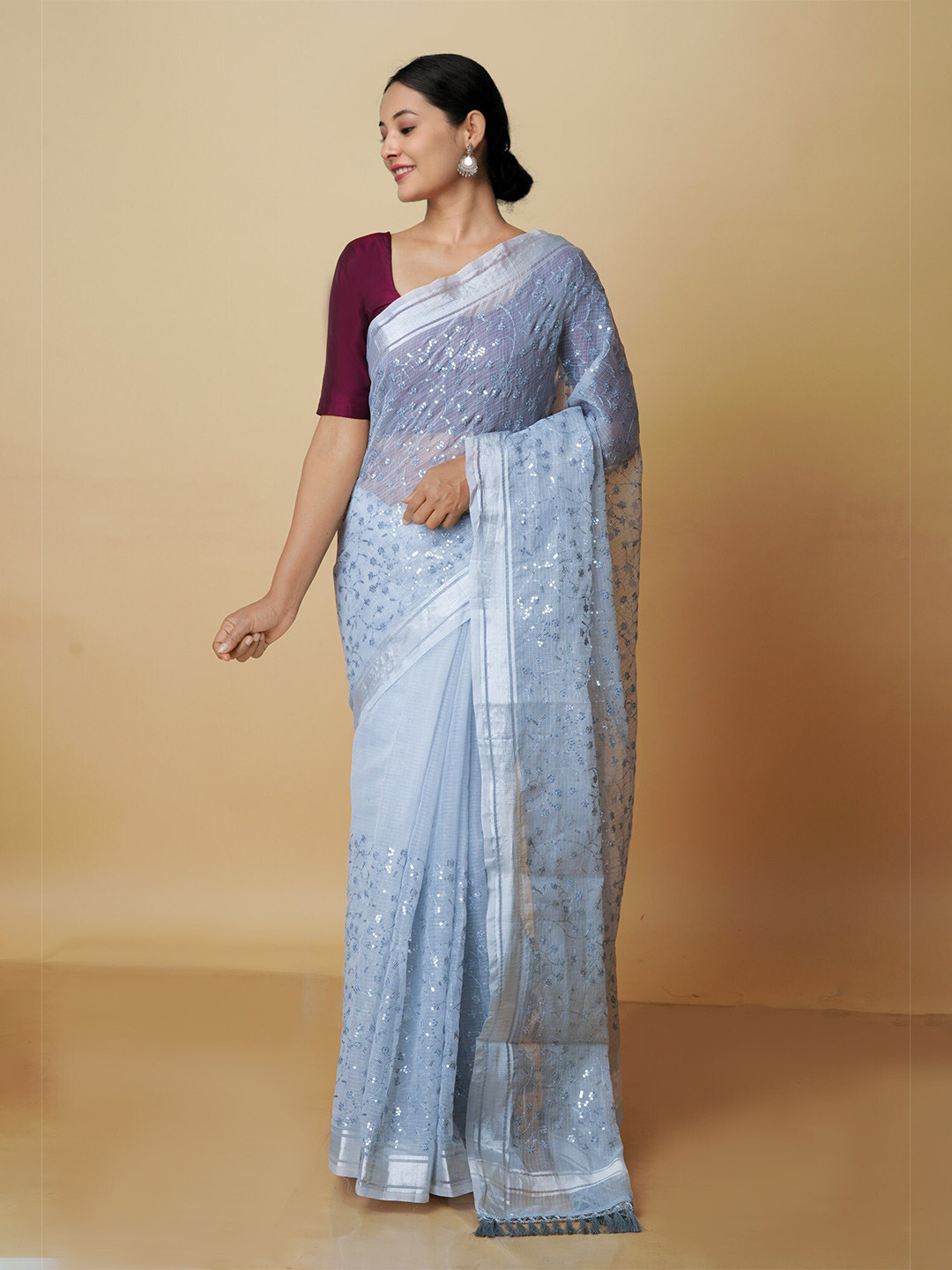 

Unnati Silks Floral Embroidered Zari Pure Cotton Kota Saree, Blue
