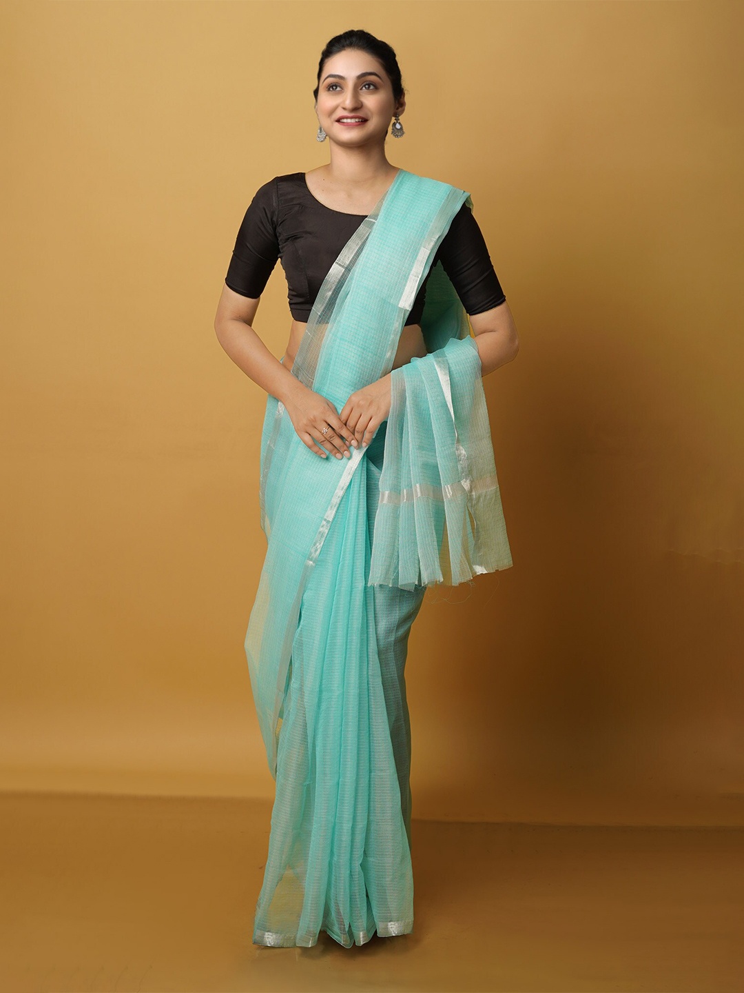 

Unnati Silks Woven Design Zari Pure Cotton Kota Saree, Sea green