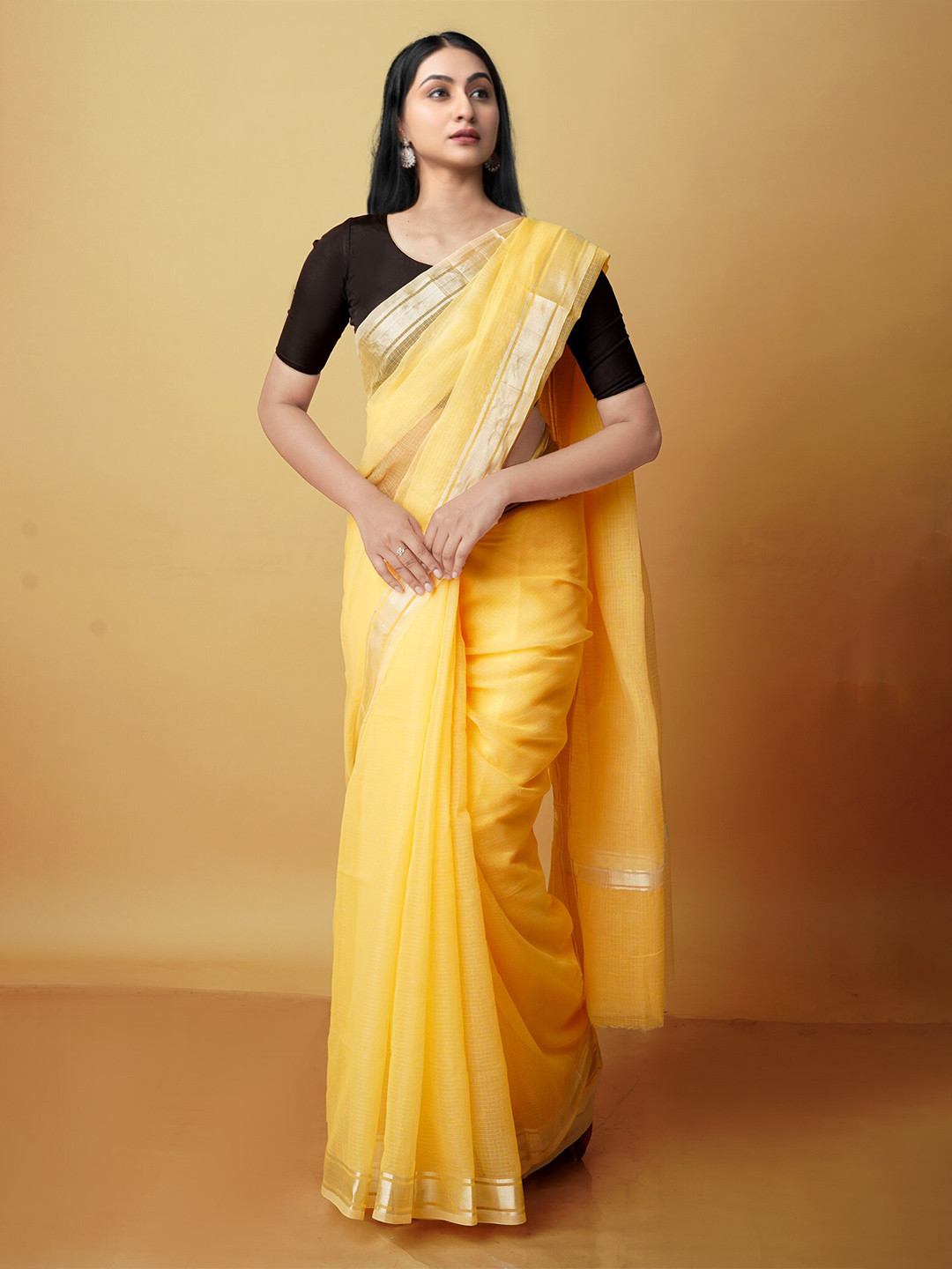 

Unnati Silks Woven Design Zari Pure Cotton Kota Saree, Yellow