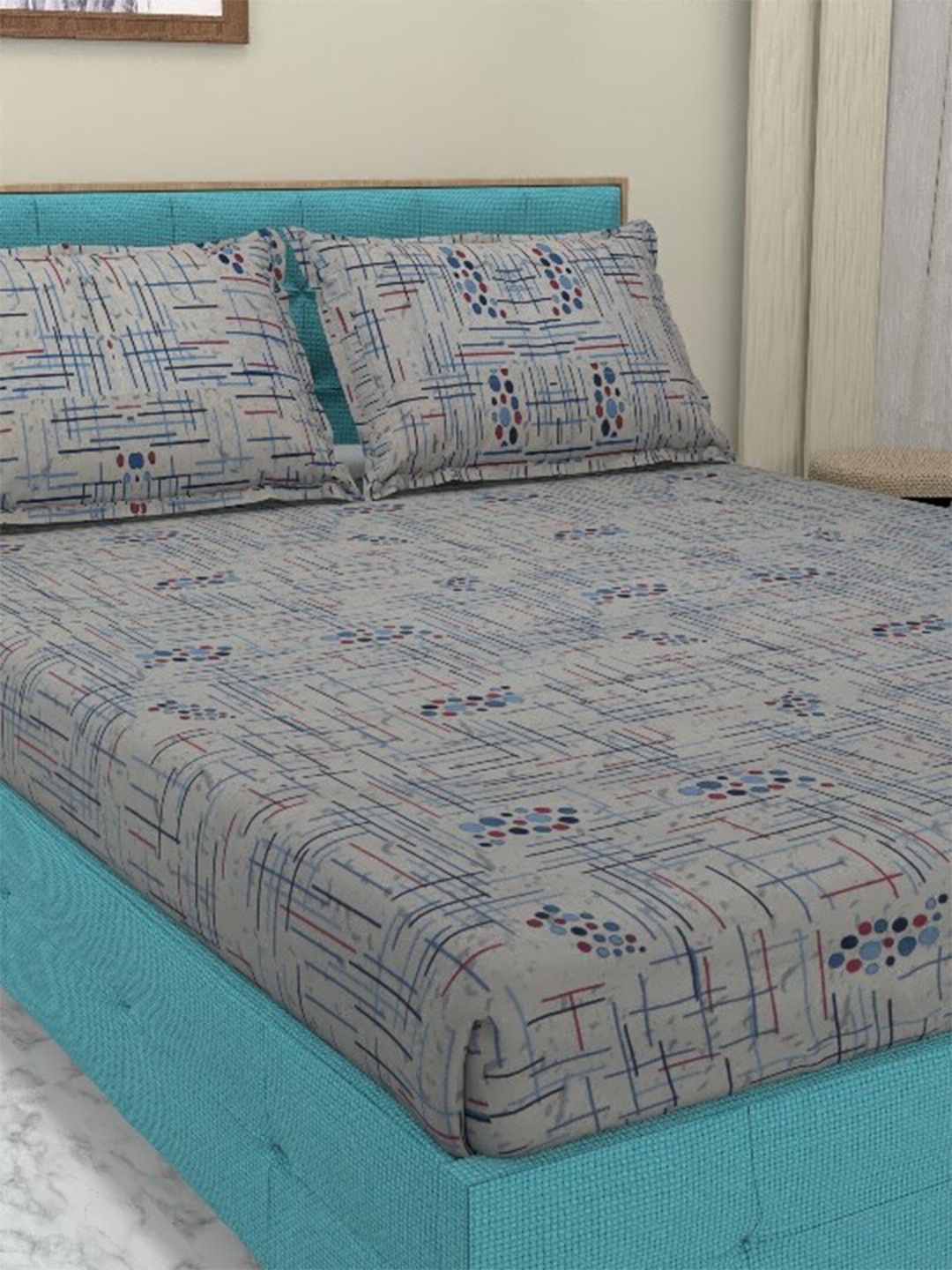 

Athom Trendz Essentail Grey & Blue 144 TC Queen Bedsheet with 2 Pillow Covers