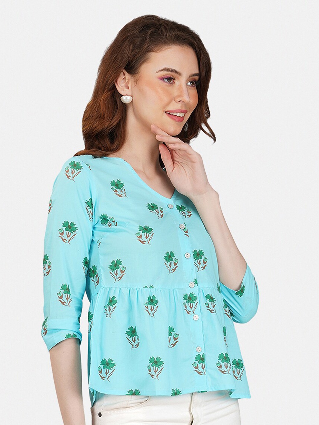 

GULAB CHAND TRENDS V-Neck Floral Print Peplum Top, Blue