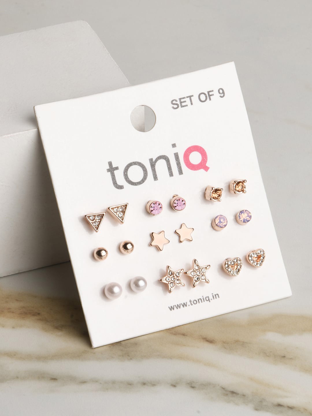 

ToniQ Set Of 9 Gold-Plated Studs Earrings, White