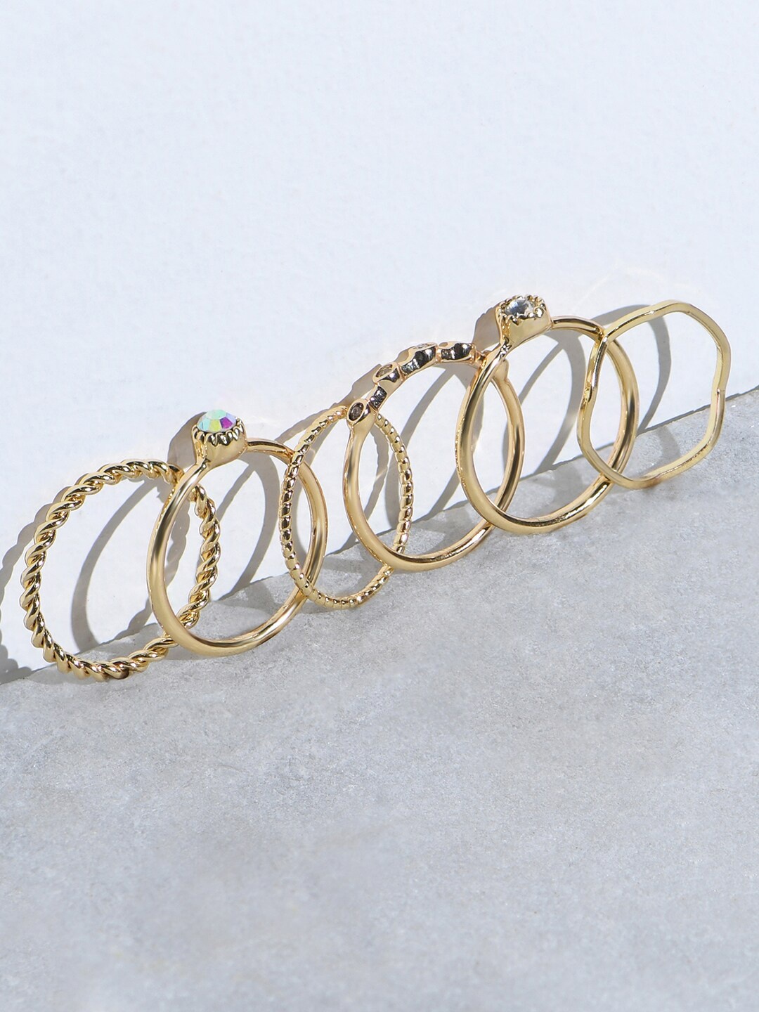 

ToniQ Set Of 6 Gold-Plated CZ-Studded Finger Rings, White