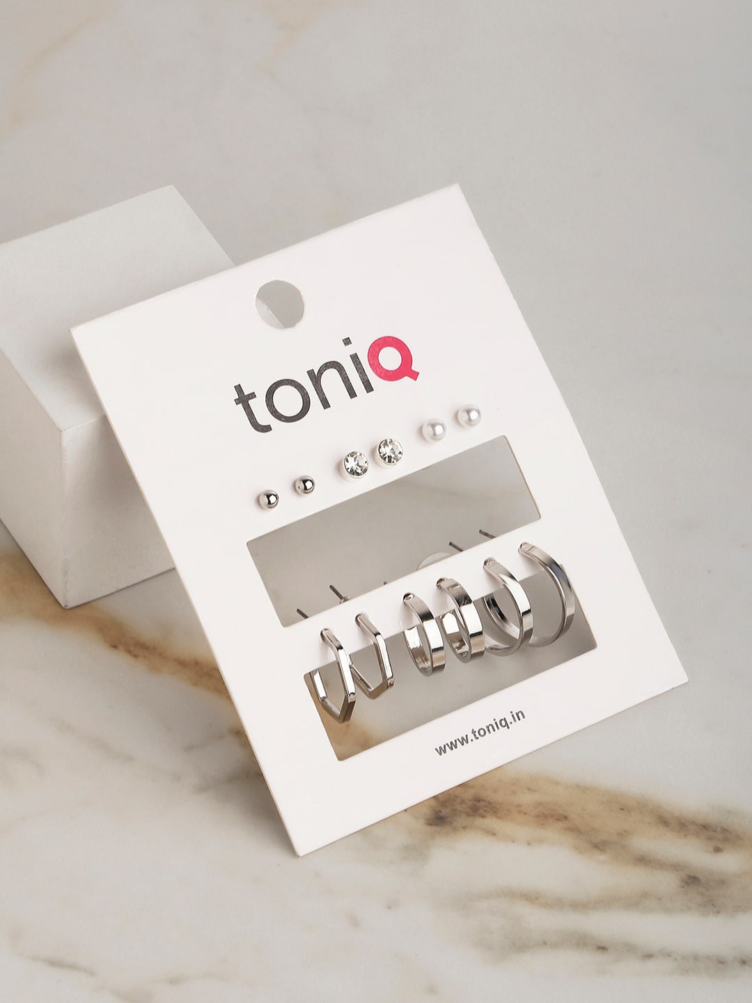 

ToniQ Set of 6 Silver-Plated Half Hoop & Studs Earrings