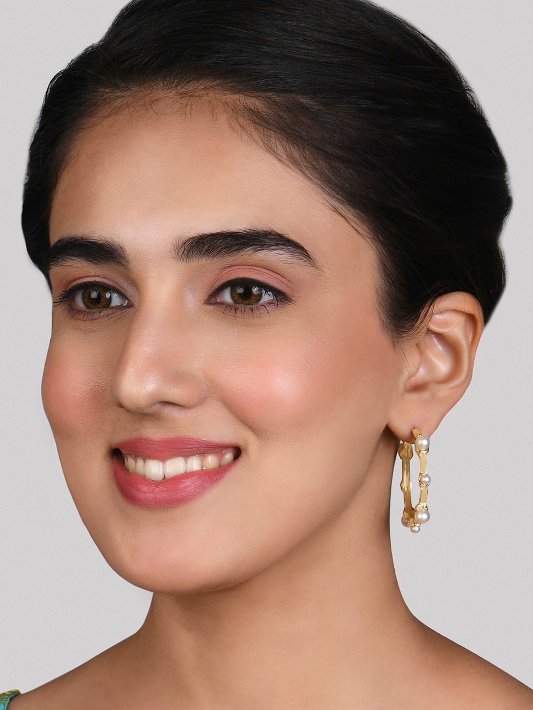 

ToniQ Gold-Plated Circular Half Hoop Earrings, White