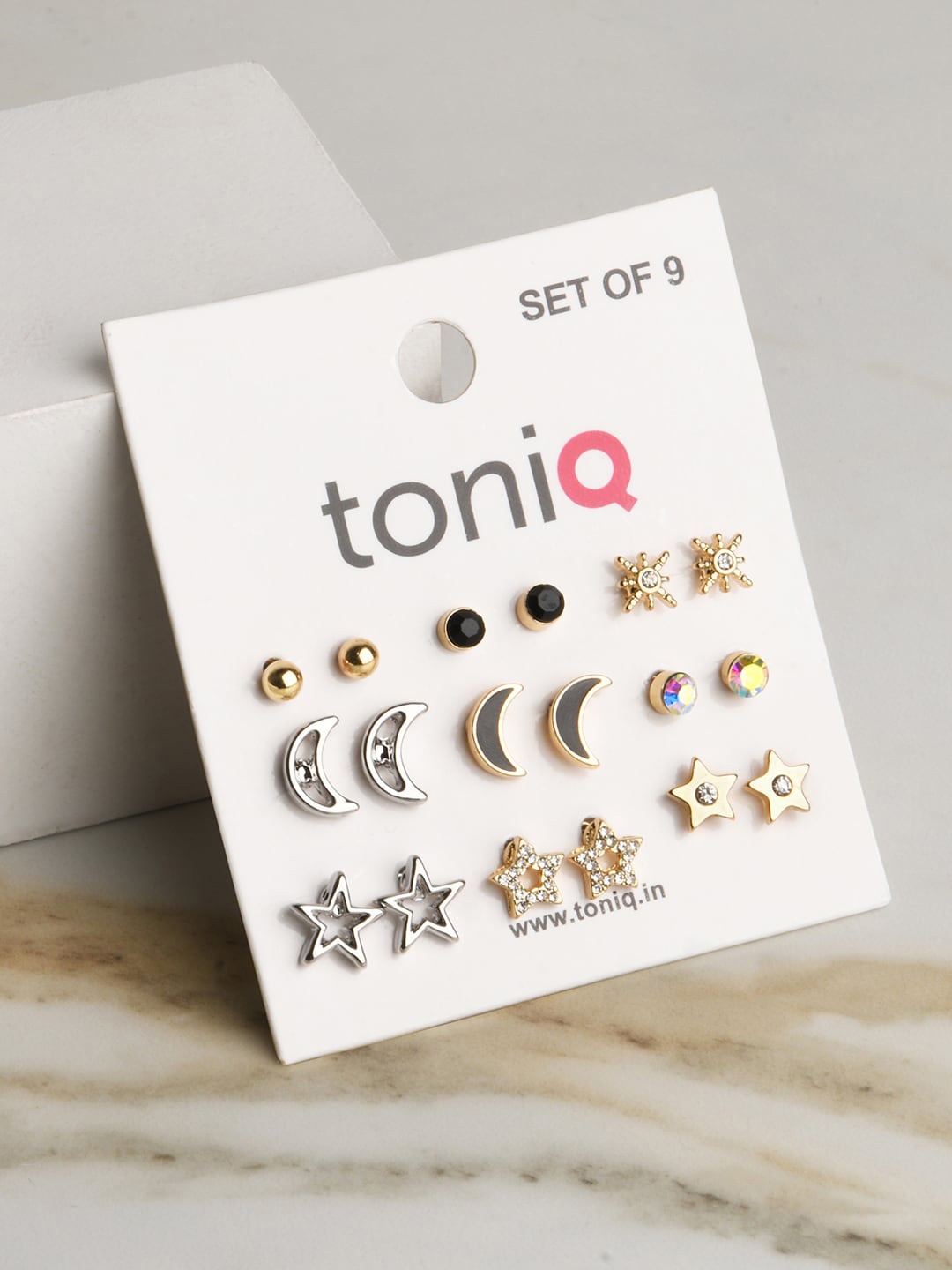 

ToniQ Set Of 9 Gold Plated Star Shaped Studs Earrings
