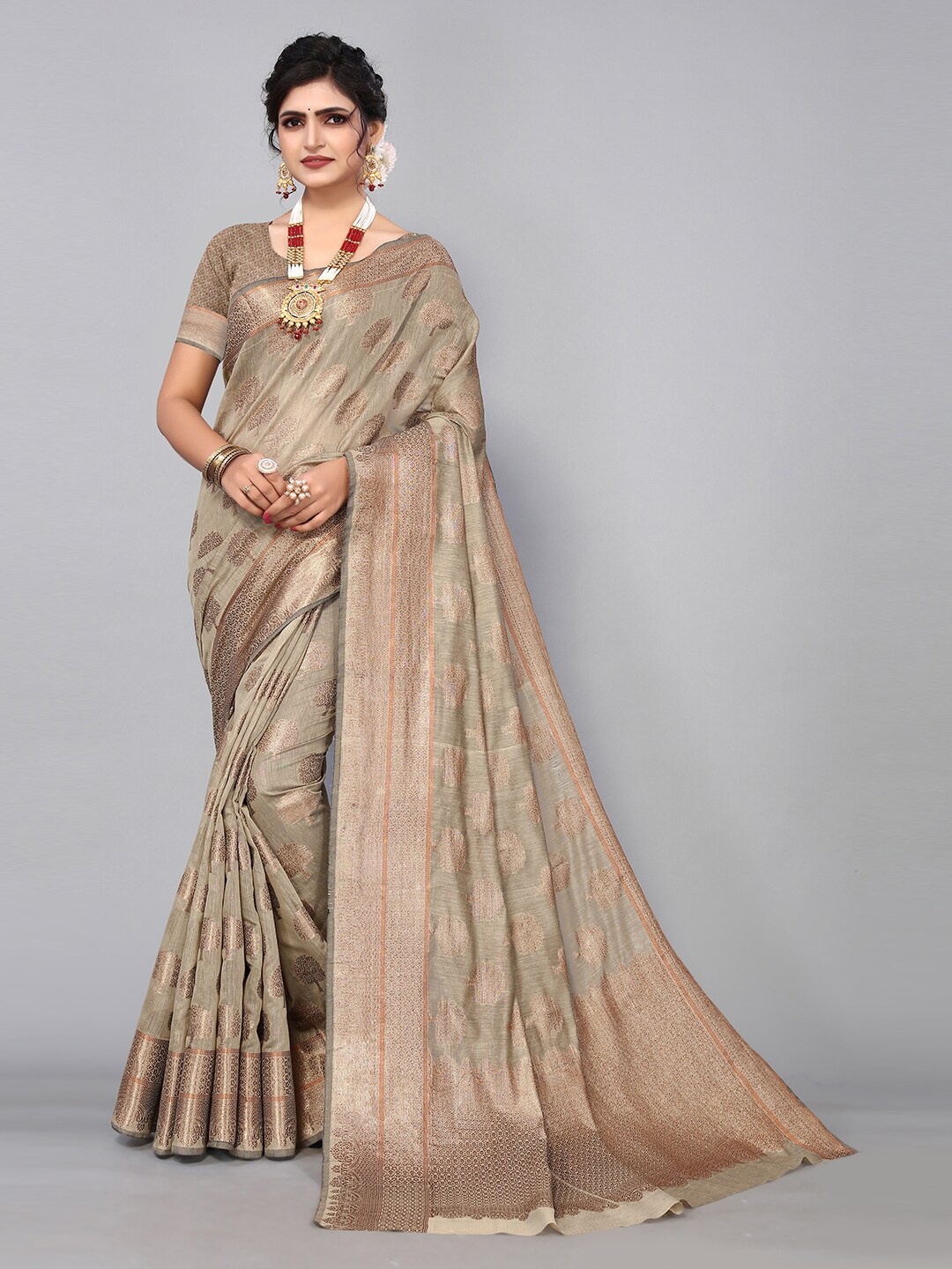 

Pisara Ethinic Motifs Zari Silk Cotton Chanderi Saree, Beige