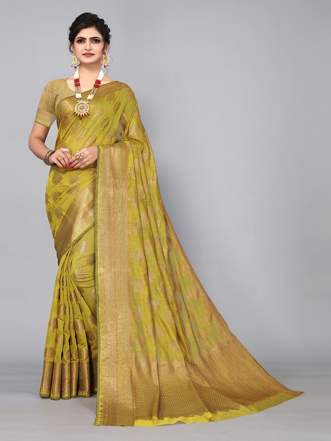 

Pisara Ethinic Motifs Zari Silk Cotton Chanderi Saree, Mustard