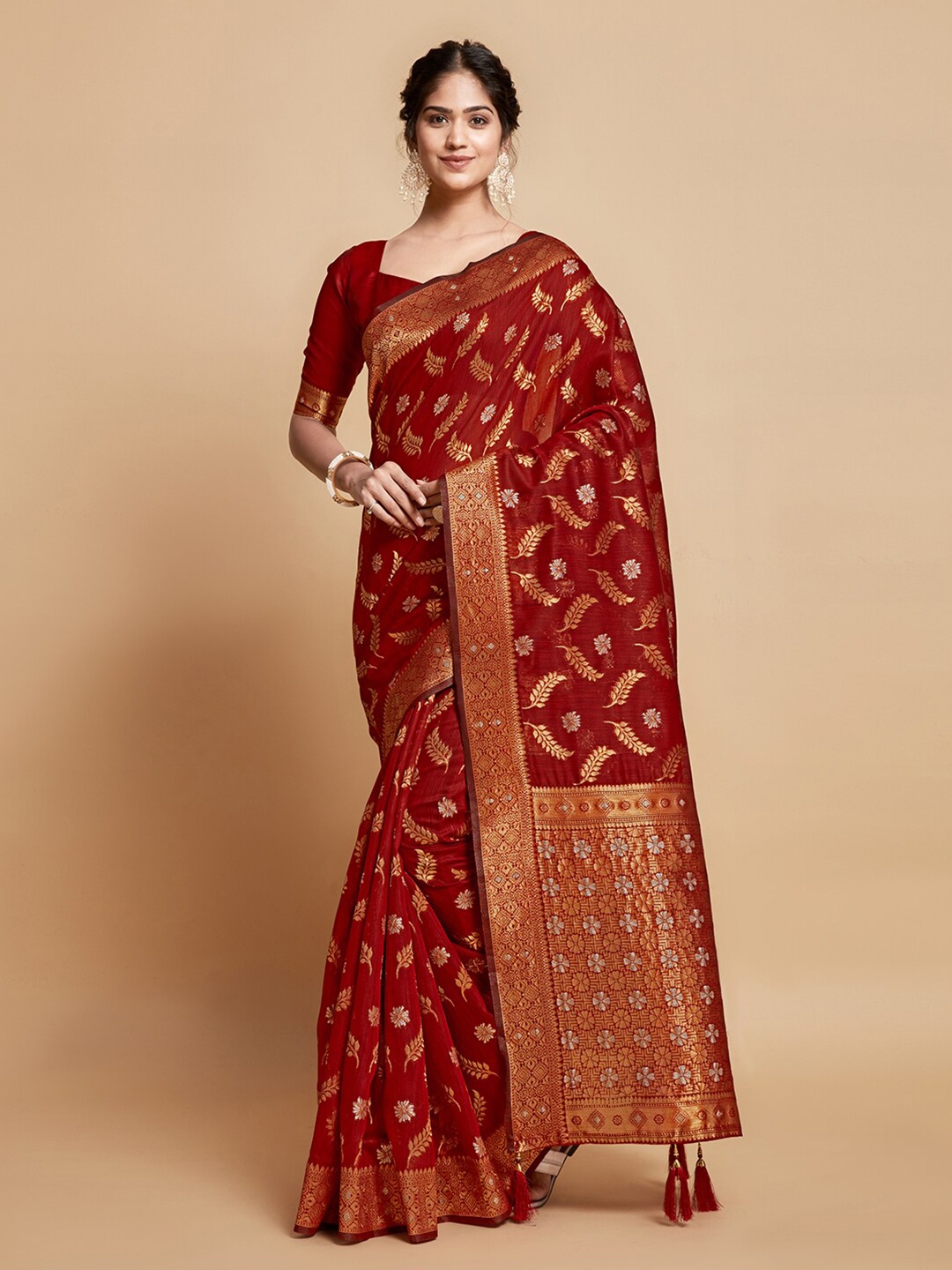 

Pisara Ethnic Motifs Zari Kanjeevaram Saree, Maroon