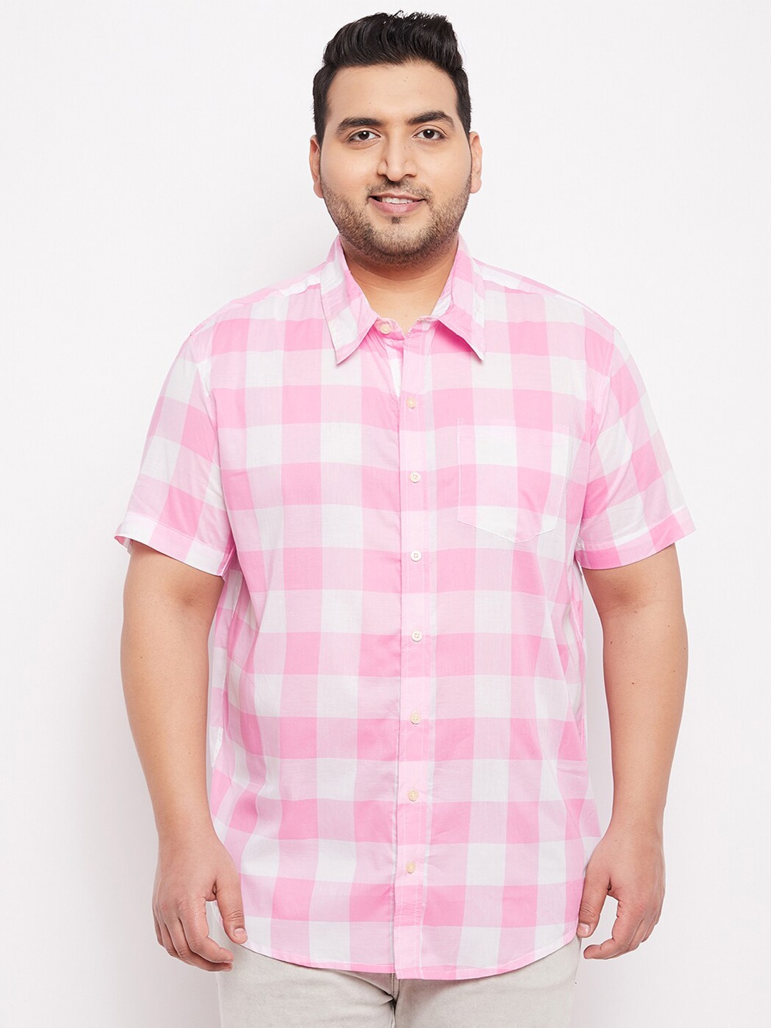 

bigbanana Plus size Classic Gingham Checked Pure Cotton Shirt, Pink