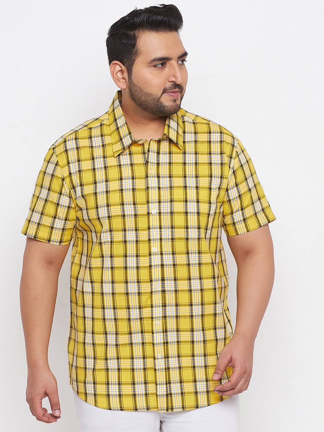 

bigbanana Plus Size Classic Tartan Checked Pure Cotton Shirt, Yellow