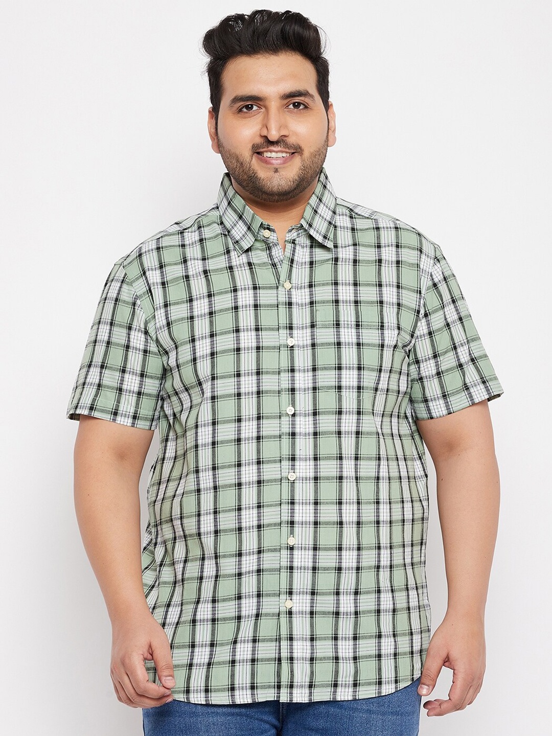 

bigbanana Plus Size Classic Tartan Checked Pure Cotton Shirt, Olive
