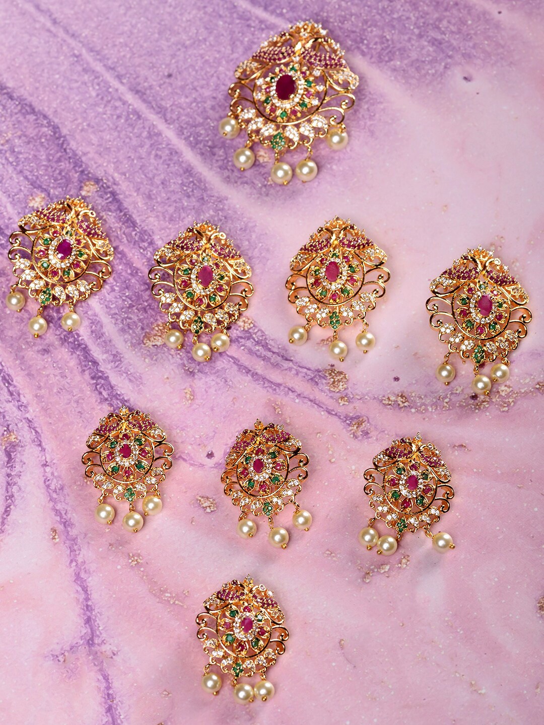 

Saraf RS Jewellery Women Set Of 9 Embellished Hair Accessory, Gold