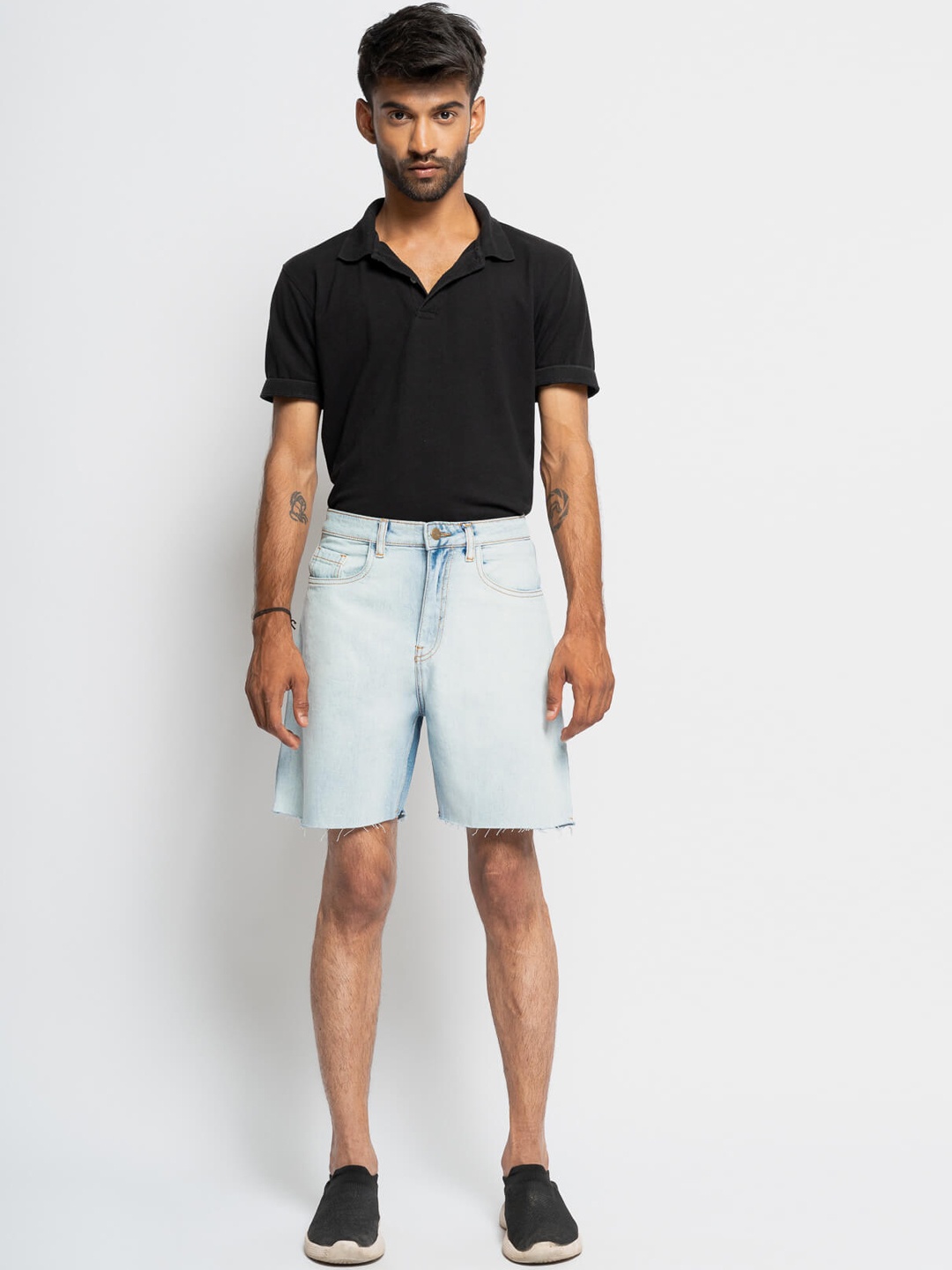 

FREAKINS Men Washed Loose Fit High-Rise Pure Cotton Denim Shorts, Blue