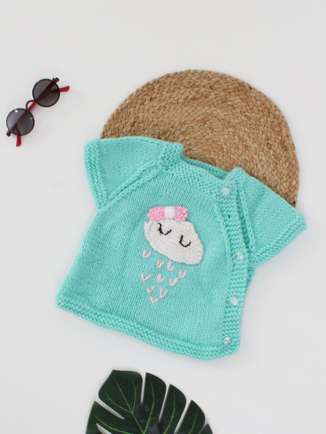 

Woonie Unisex Kids Acrylic Sweater Vest with Embroidered Detail, Green