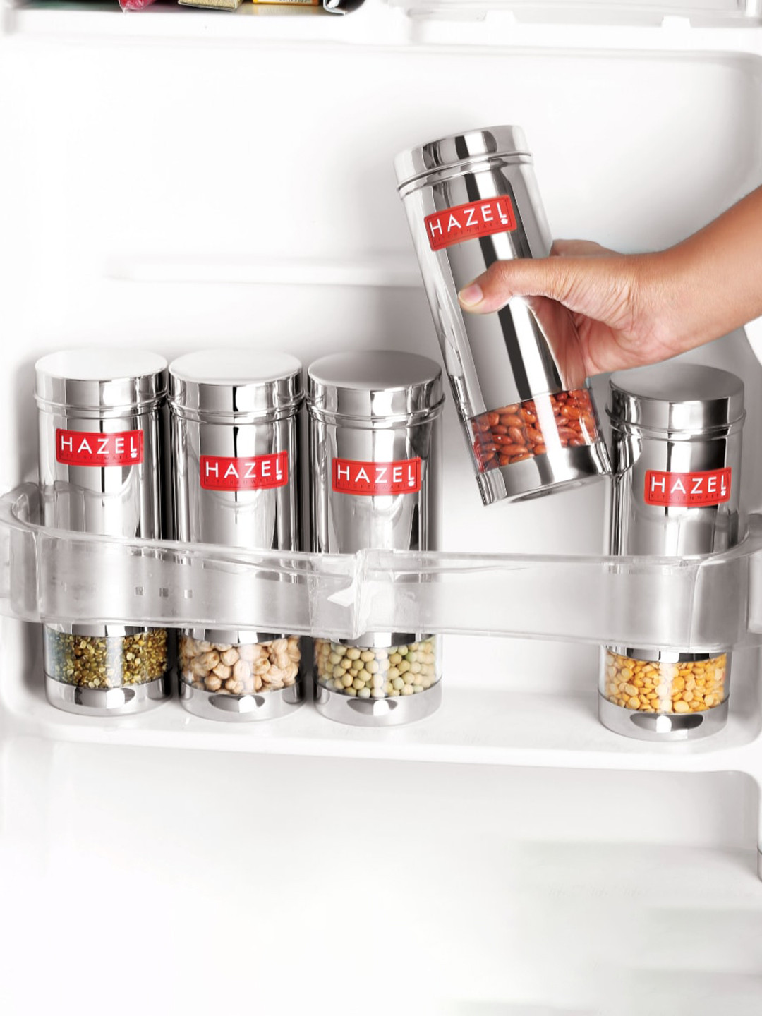 

HAZEL 2 Pcs Stainless Steel See Through Slim Containers With Airtight Lids 600 ml Each