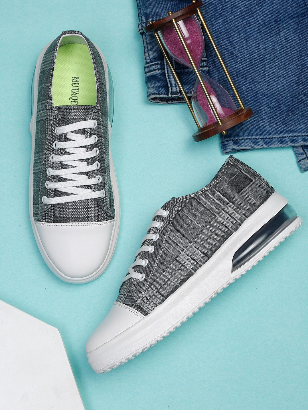 

MUTAQINOTI Men Checkered Sneakers, Grey