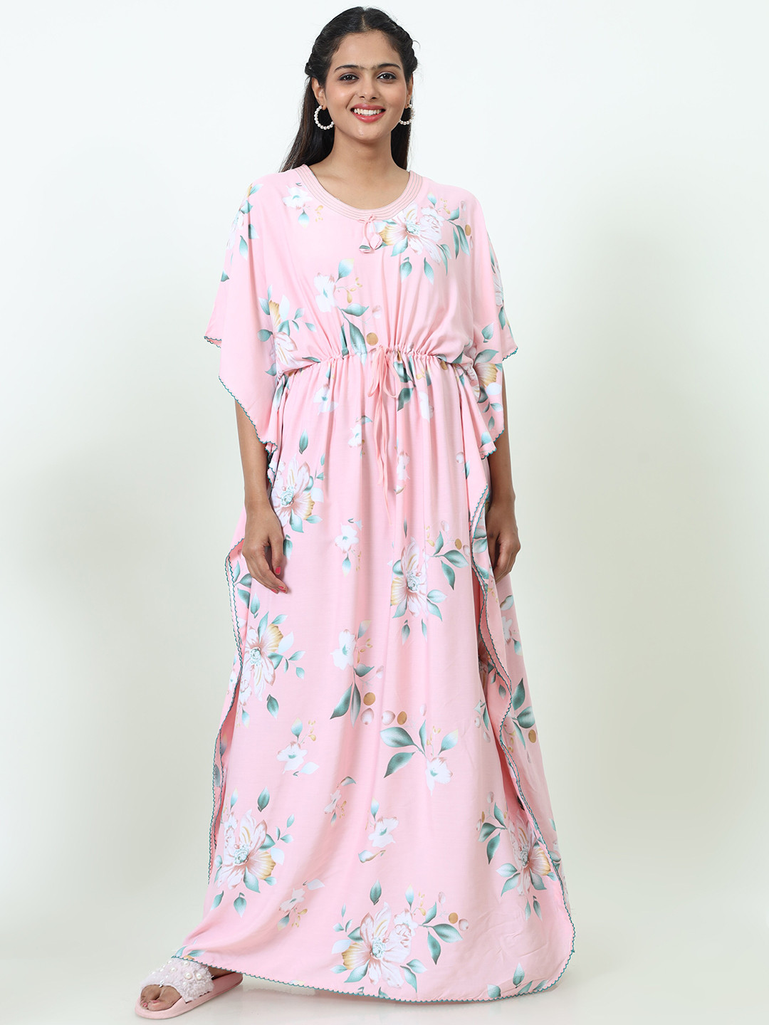 

9shines Label Floral Printed Kaftan Maxi Nightdress, Pink