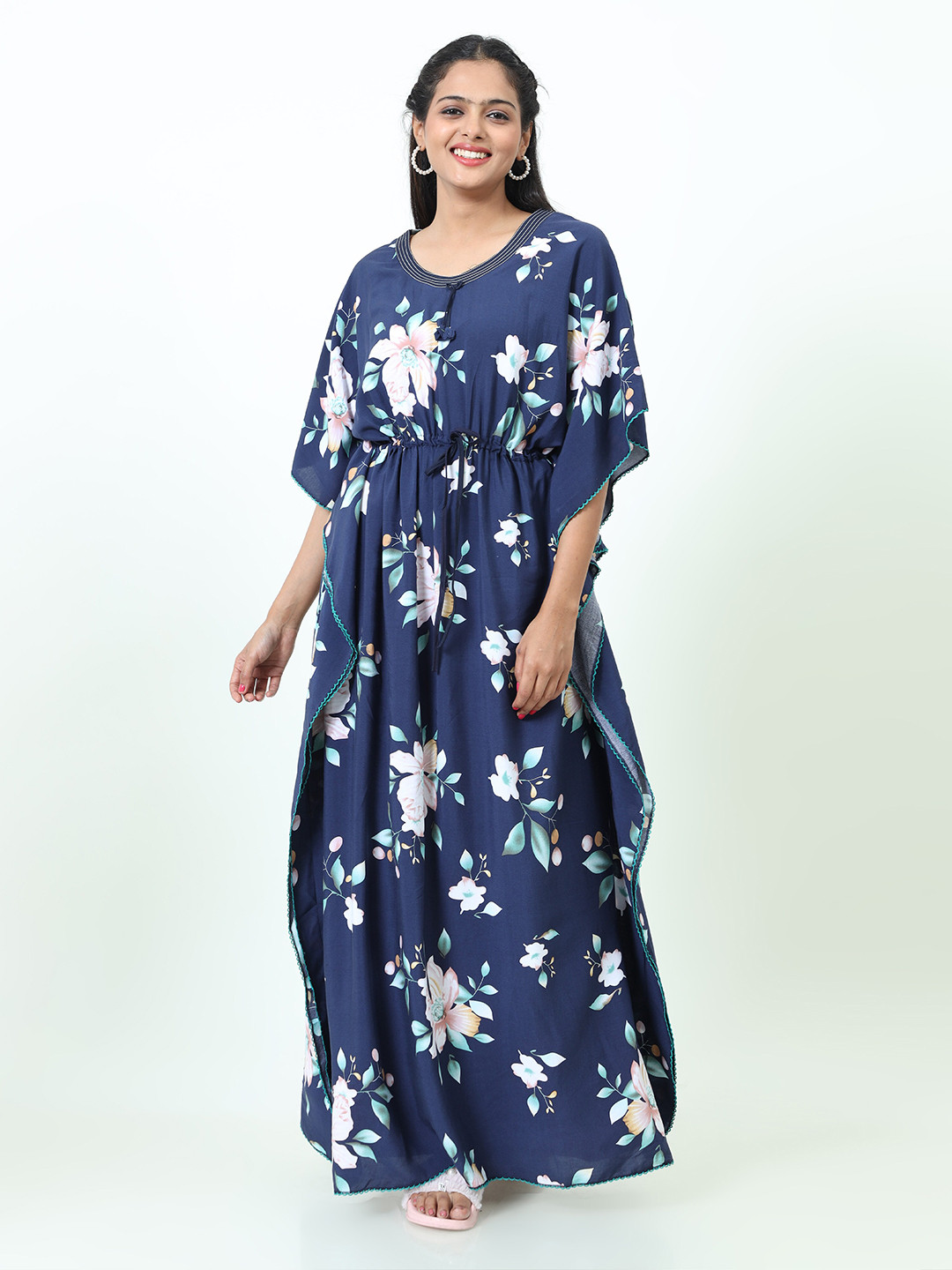 

9shines Label Floral Printed Kaftan Maxi Nightdress, Blue