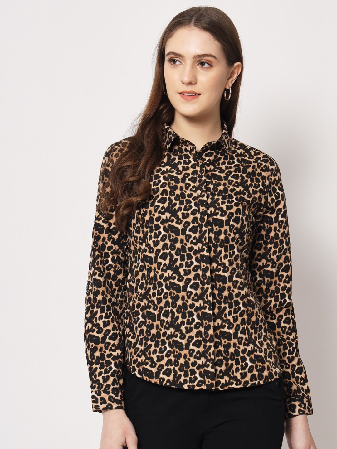 

HERE&NOW Standard Animal Printed Casual Shirt, Black