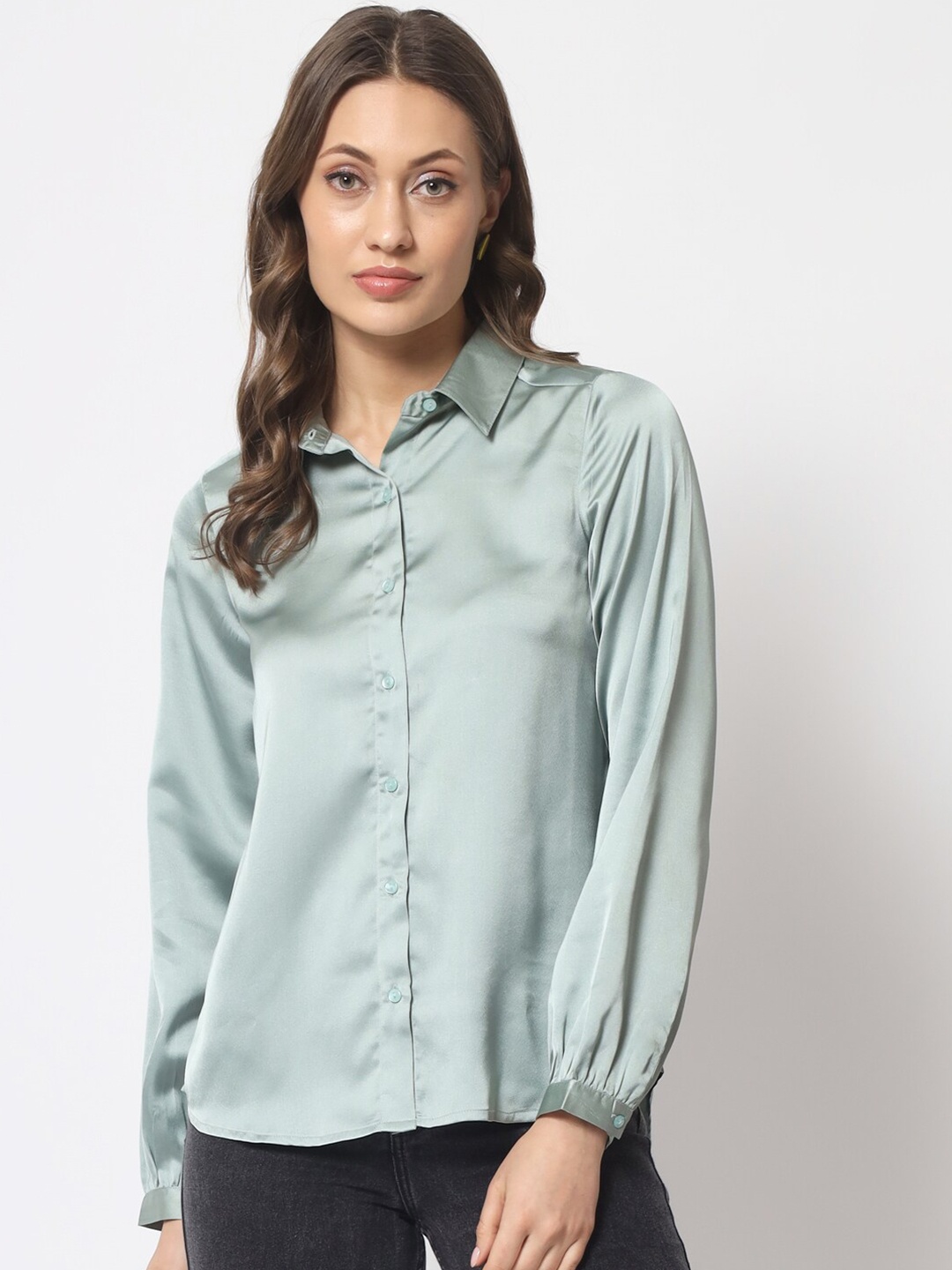 

HERE&NOW Standard Spread Collar Cuffed Sleeves Casual Shirt, Grey