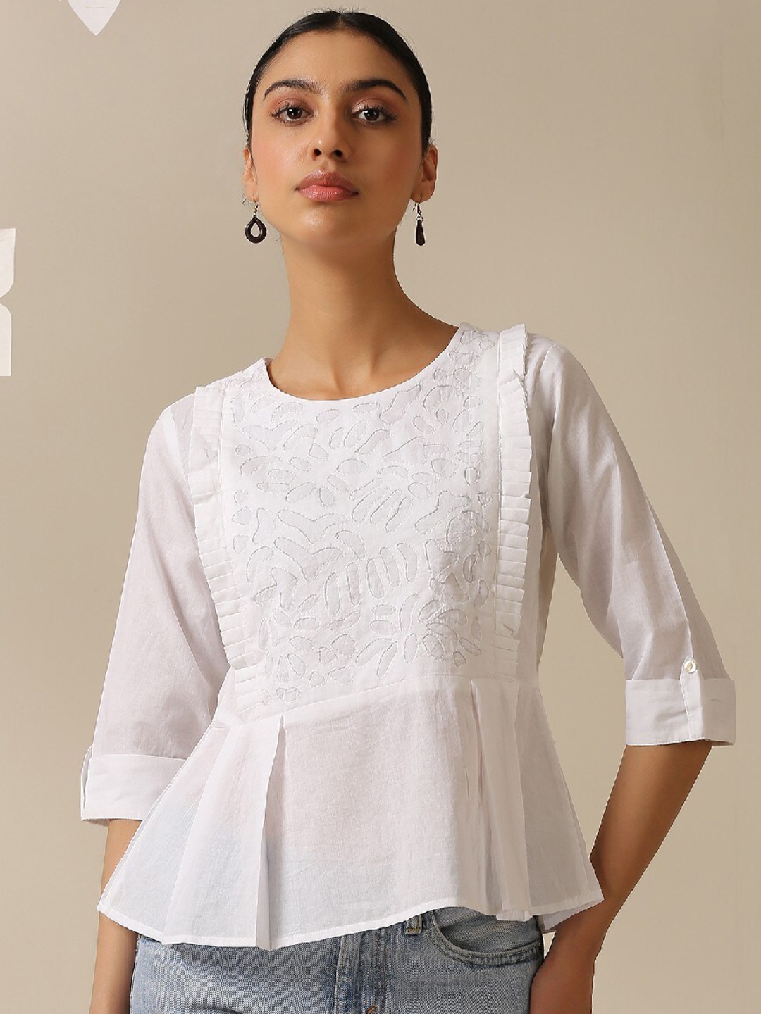 

OKHAI Self Design Peplum Top, White