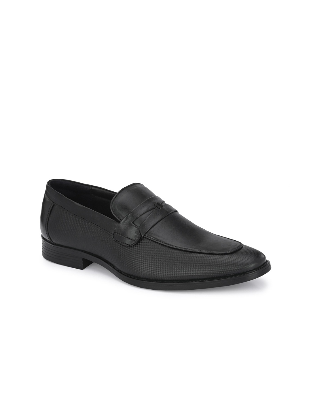 

knoos Men Textured Genuine Leather Formal Loafers, Black