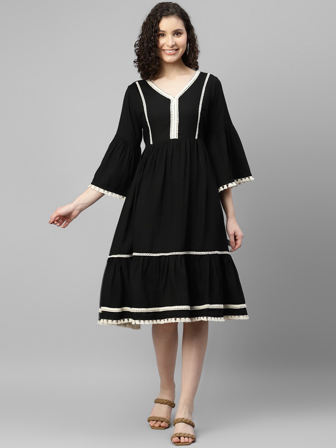 

DEEBACO V-Neck Fit & Flare Dress, Black
