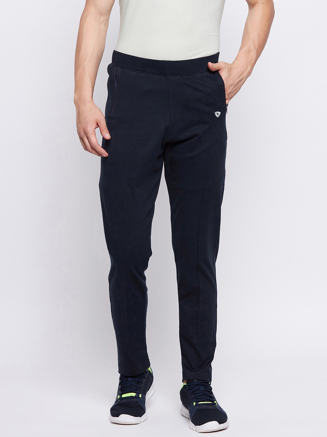 

FRENCH FLEXIOUS Men Mid-Rise Anti Odour Track Pants, Navy blue