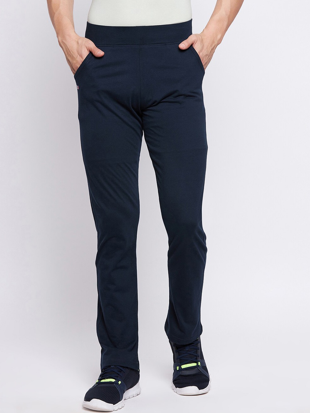 

FRENCH FLEXIOUS Men Mid-Rise Cotton Track Pants, Navy blue