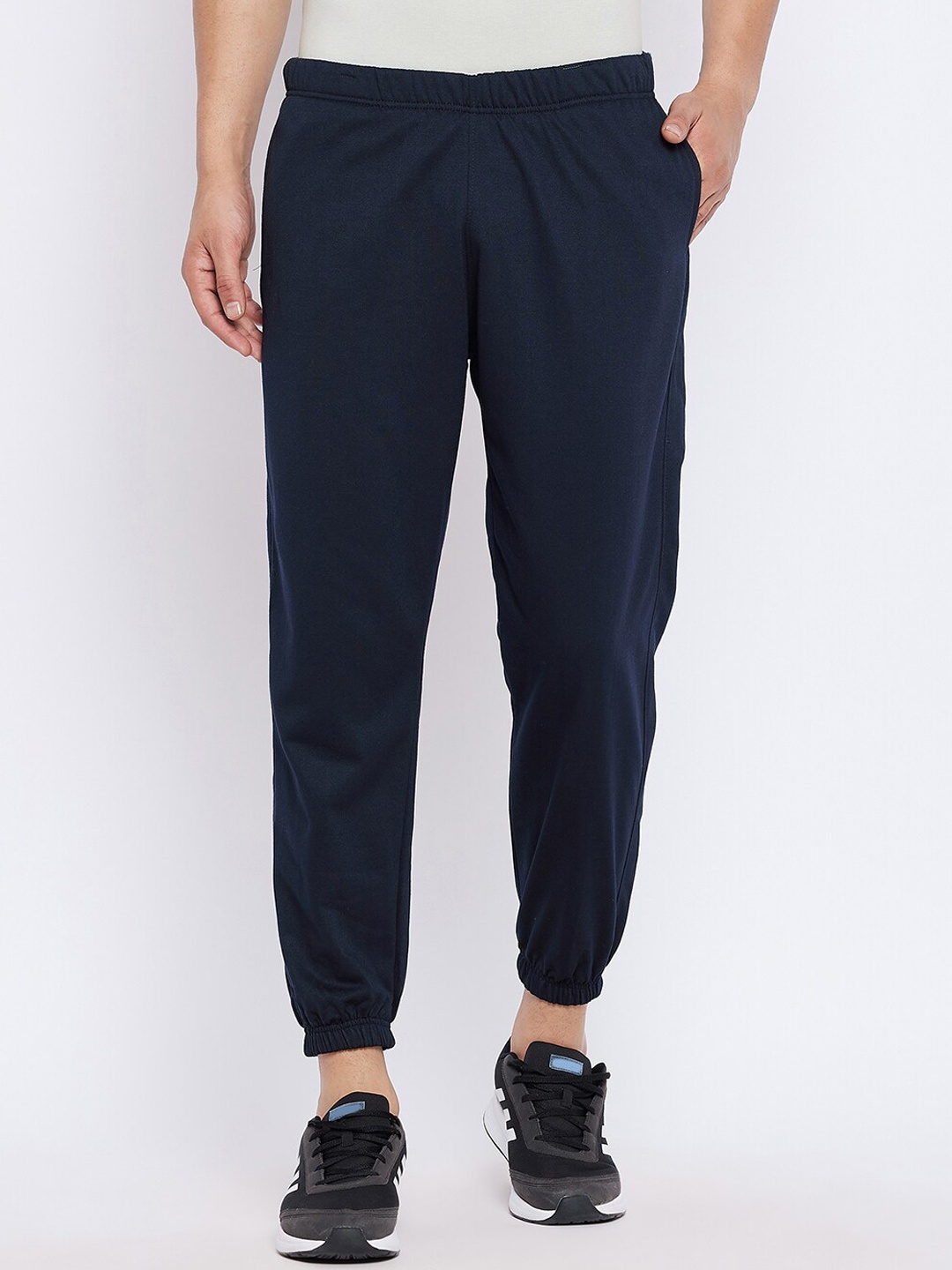 

FRENCH FLEXIOUS Men Mid-Rise Cotton Joggers, Navy blue