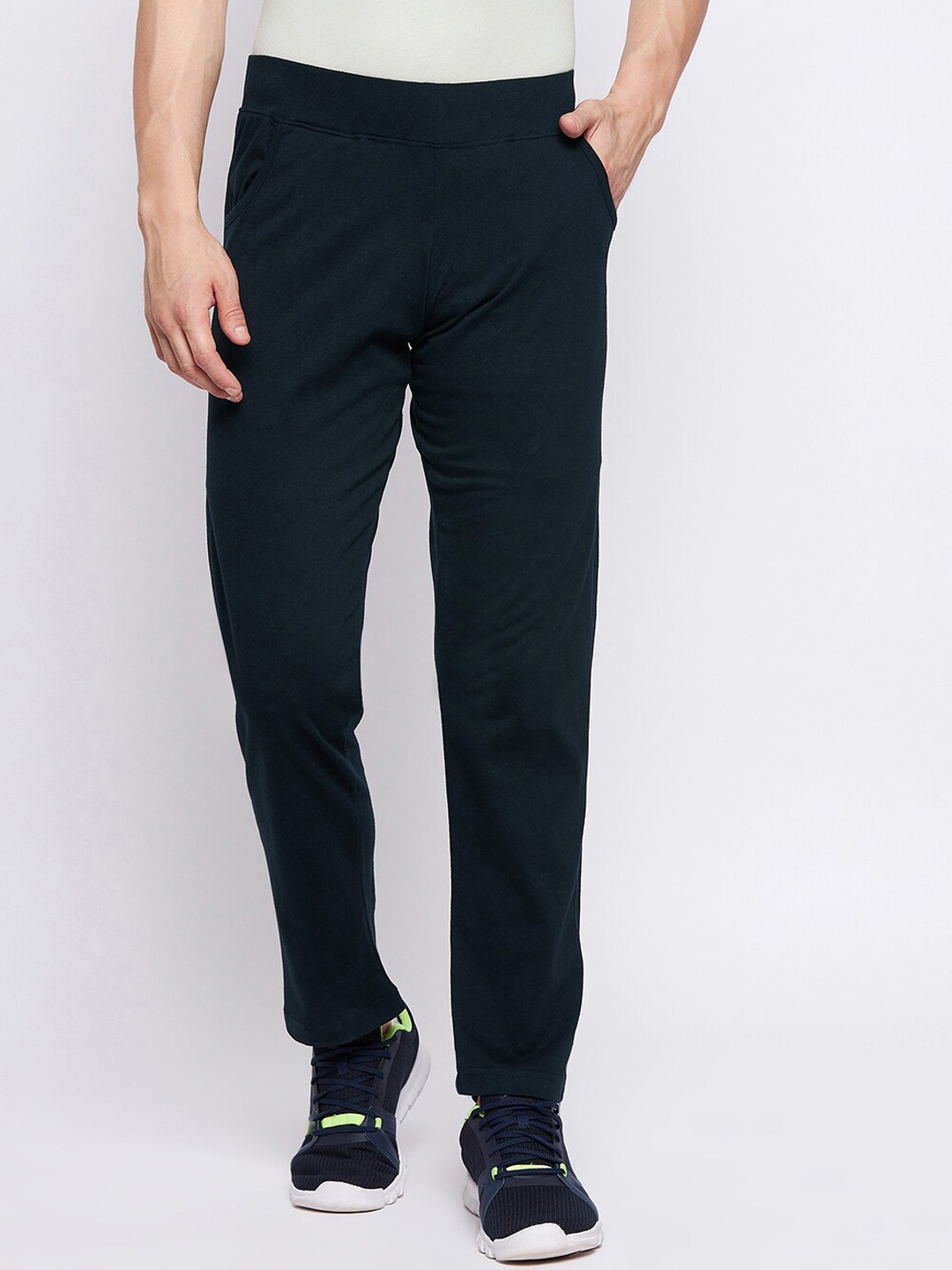 

FRENCH FLEXIOUS Men Mid-Rise Cotton Track Pants, Navy blue
