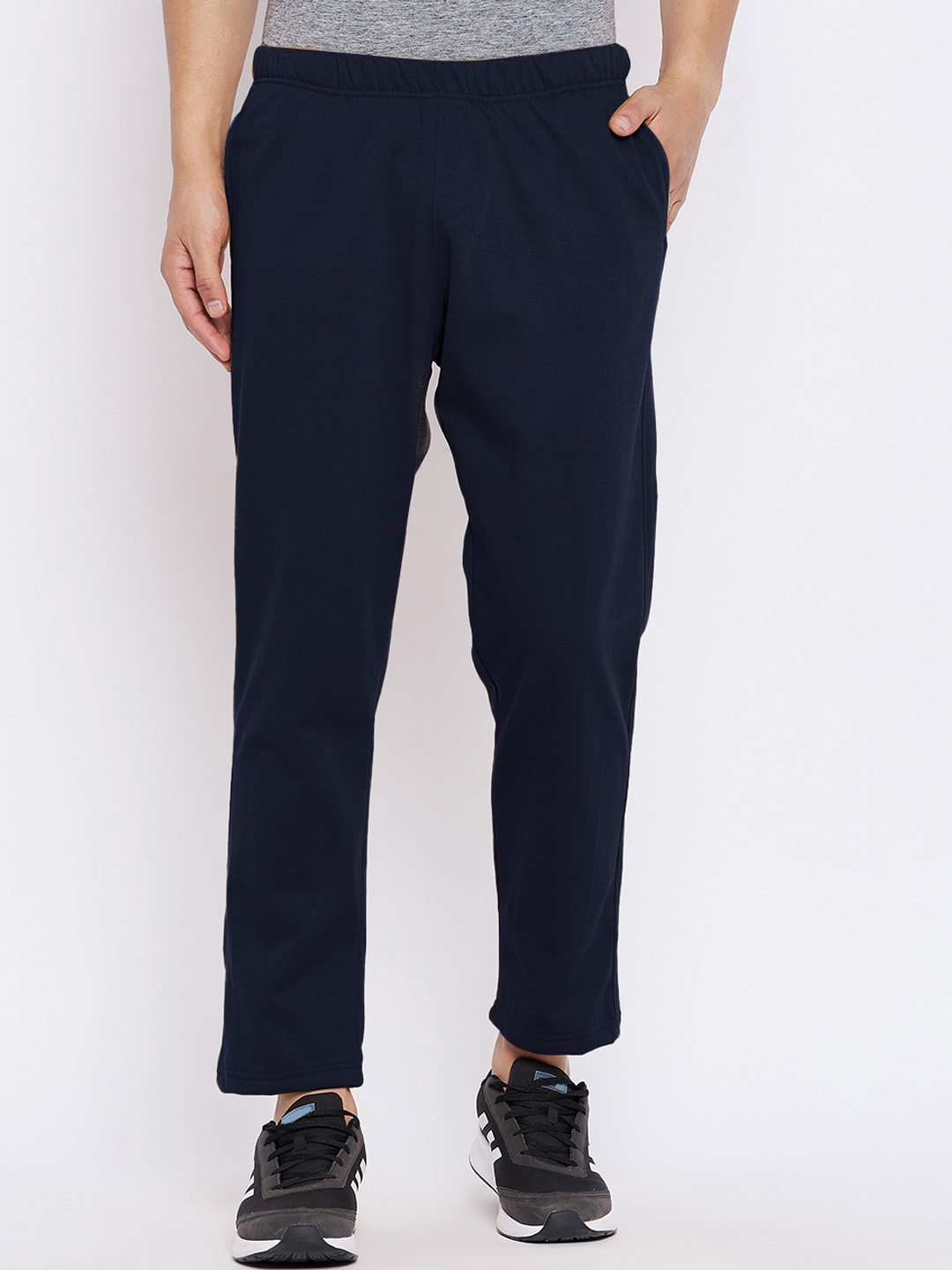 

FRENCH FLEXIOUS Men Mid-Rise Cotton Track Pants, Navy blue