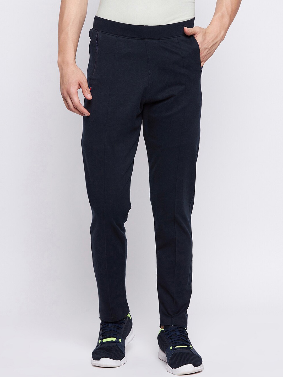 

FRENCH FLEXIOUS Men Mid-Rise Cotton Track Pants, Navy blue