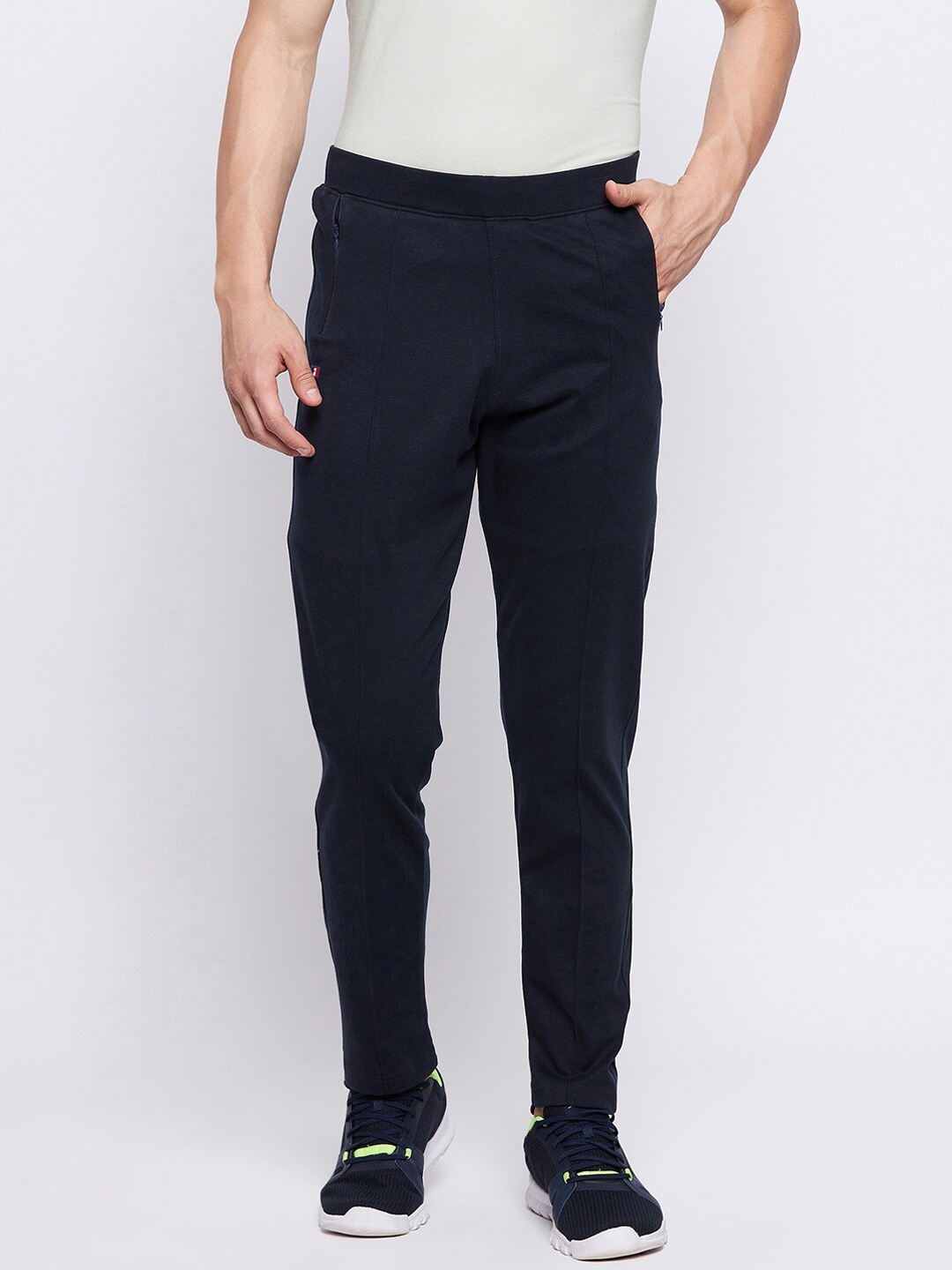 

FRENCH FLEXIOUS Men Mid-Rise Cotton Track Pants, Navy blue