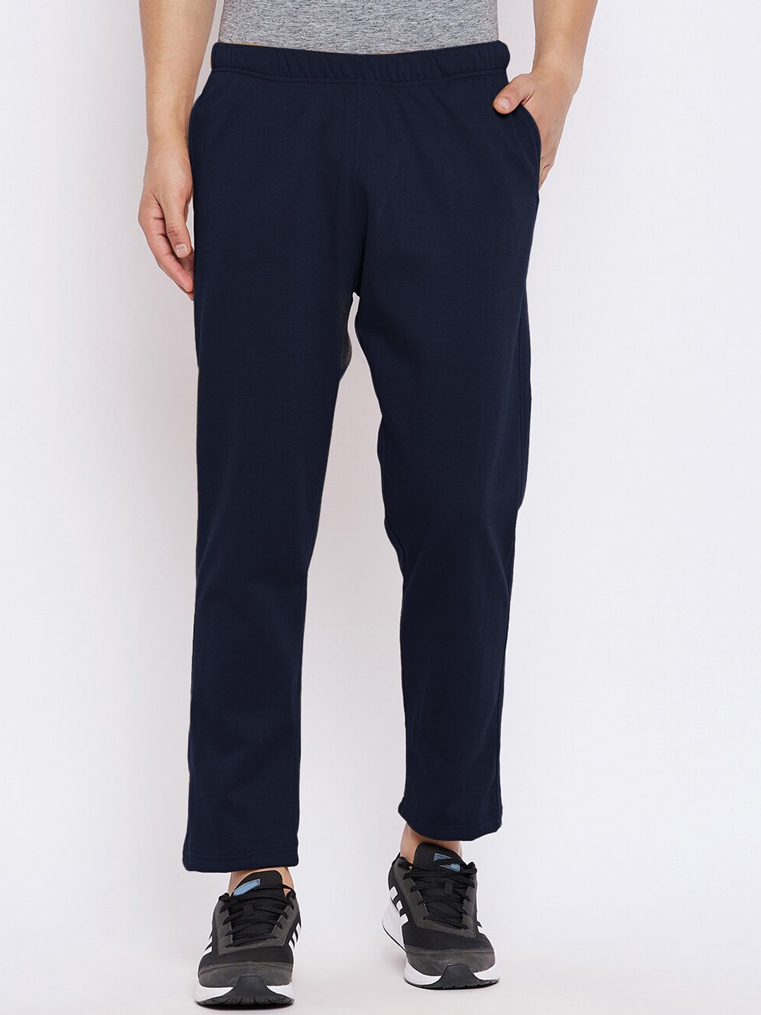 

FRENCH FLEXIOUS Men Mid-Rise Cotton Track Pants, Navy blue