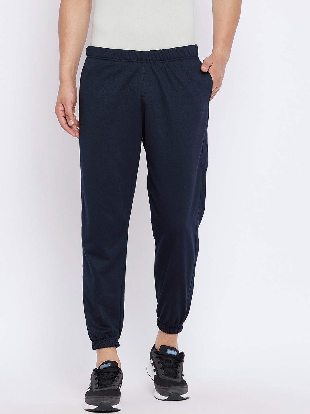 

FRENCH FLEXIOUS Men Mid-Rise Cotton Joggers, Navy blue