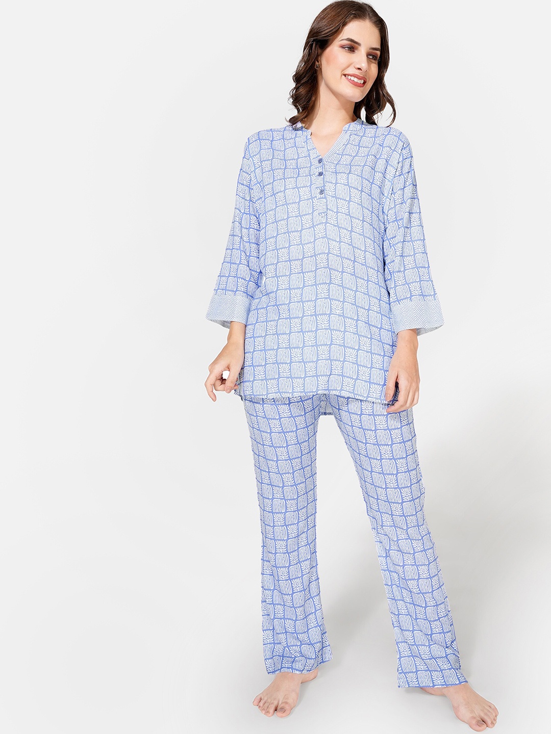 

Zeyo Women Checked Night suit, Blue