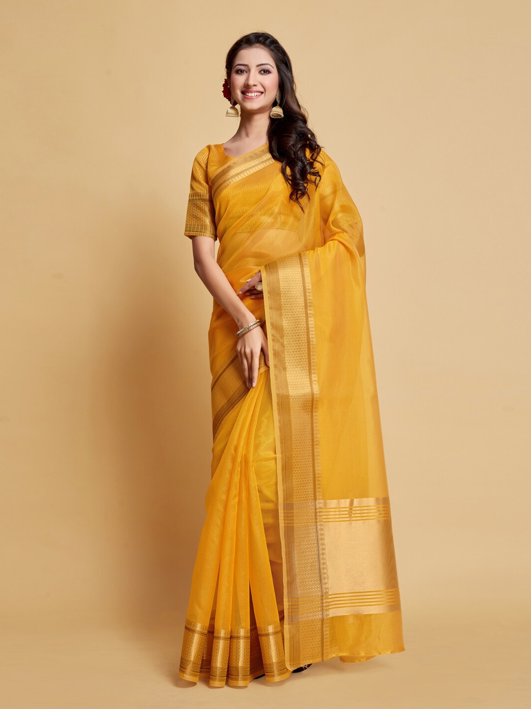 

GAJARAI Zari Organza Banarasi Saree, Yellow